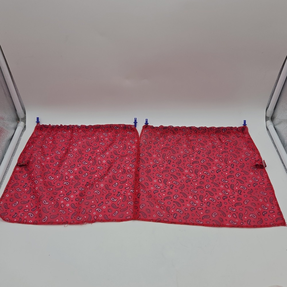 2x American Girl 2019 Camp Hangout Replacement Red Paisley Curtains & Rods